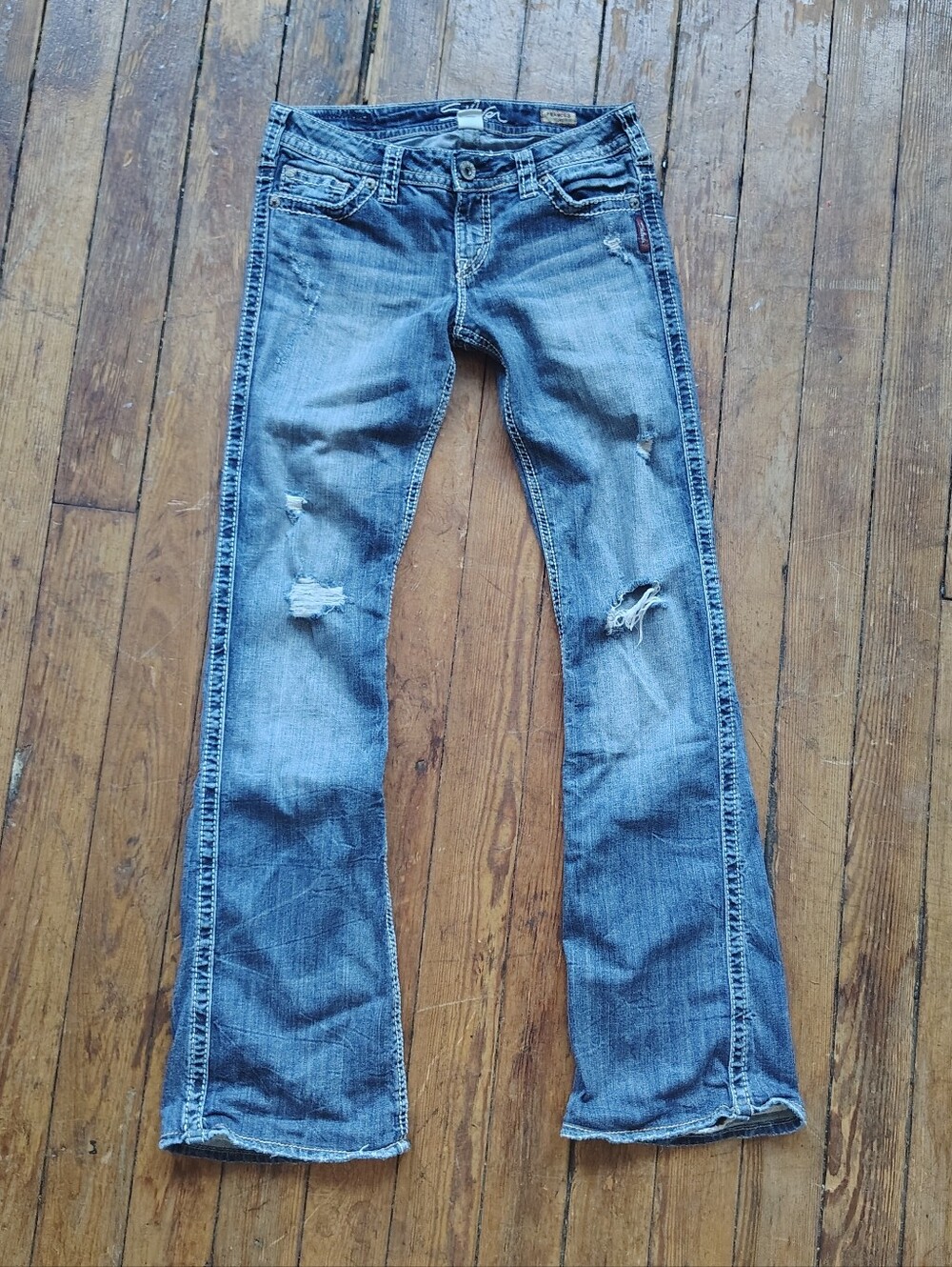 Y2K Vintage Low Rise Jeans Sz 5 Small Bootcut Contrast Stitching Flare Denim